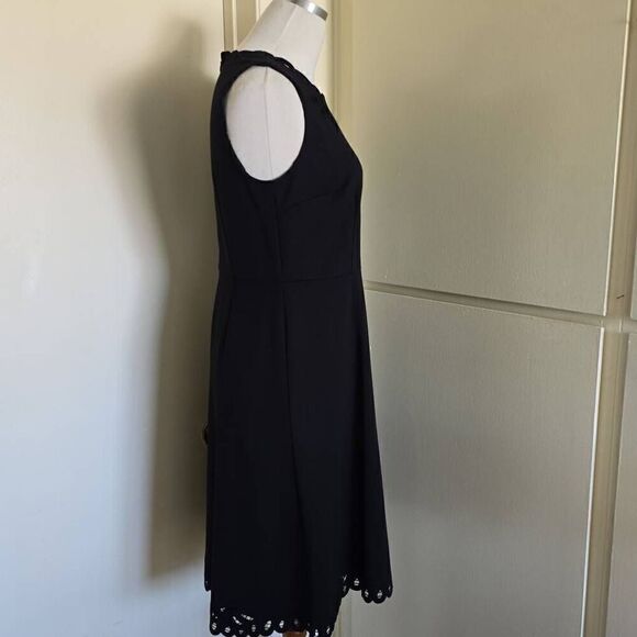 Talbots Fit and Flare Black Ponte Knit Dress with embroidered scallop neckline a - Picture 7 of 11